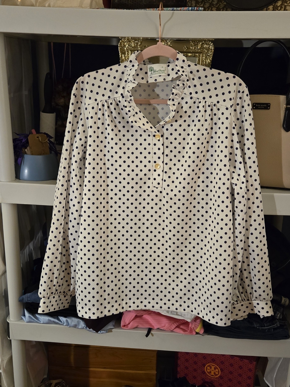 Polka Dot Long Sleeve Blouse - Cream with Black Dots